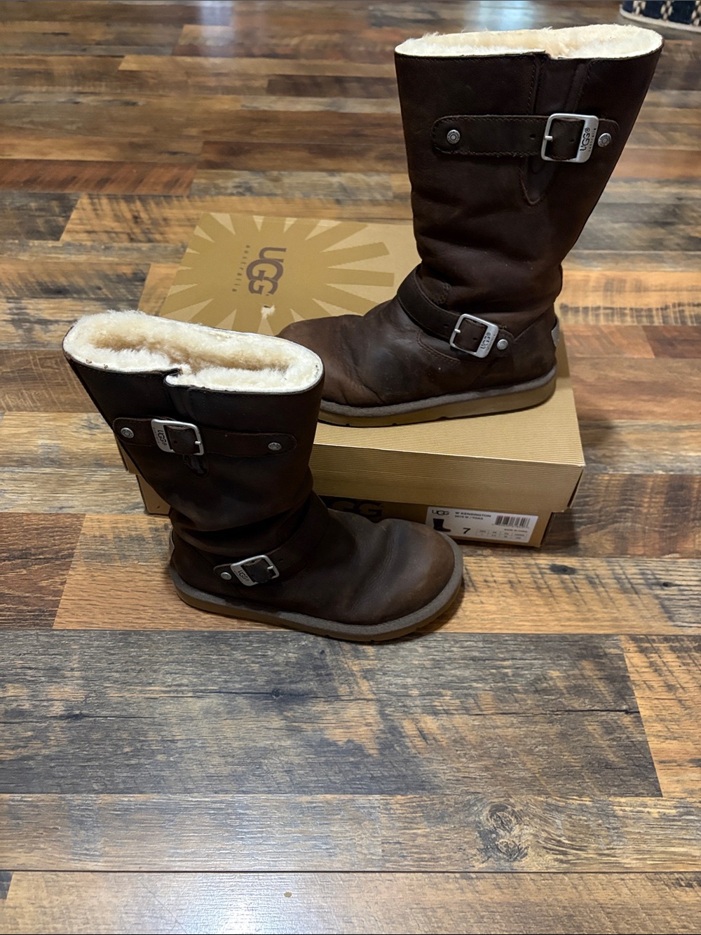 brown leather UGG Kensington boots